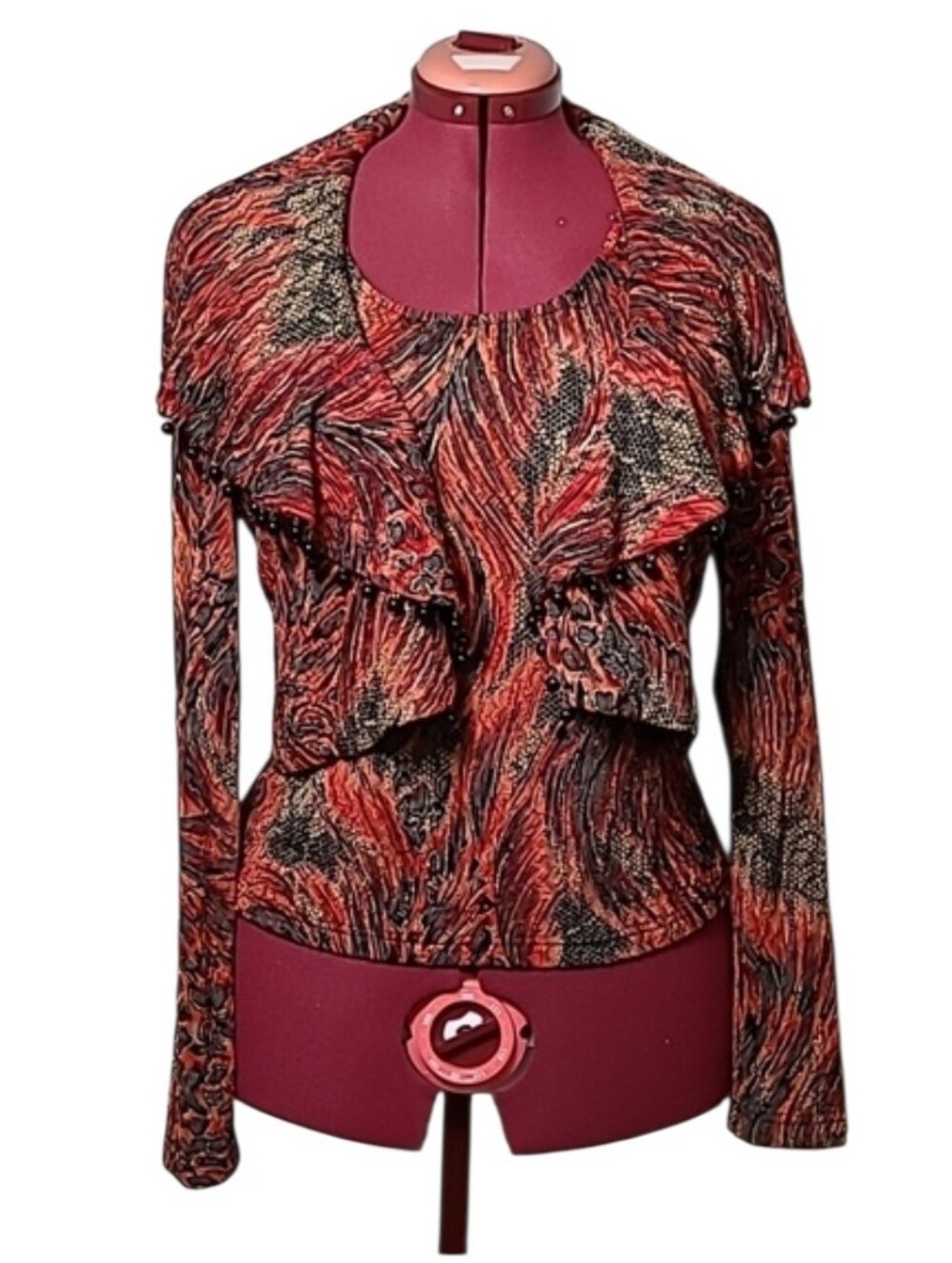 2Pc Matching Set Tank Beaded Bolero Jacket Red Gold Joseph Ribkoff